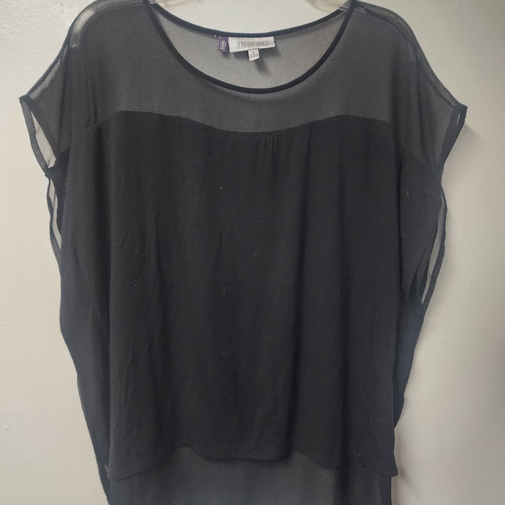 Jennifer Lopez black Polyester woven top Sheer neck Medium